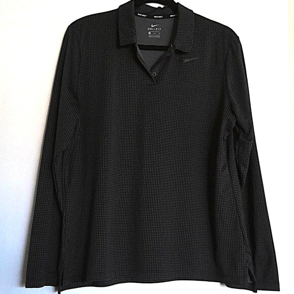Nike Golf Dri-Fit Polo Shirt Men's Long Sleeve Logo Black & Gray Pullover EUC XL - Picture 1 of 5